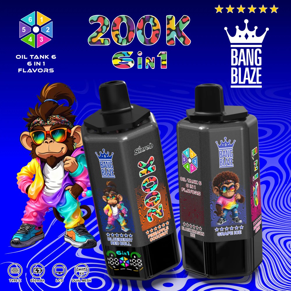 Bang Blaze 200K - Blueberry Ice / Raspberry Watermelon / Aloe Vera Grape / Strawberry Banana / Love 66 / Blueberry Cherry