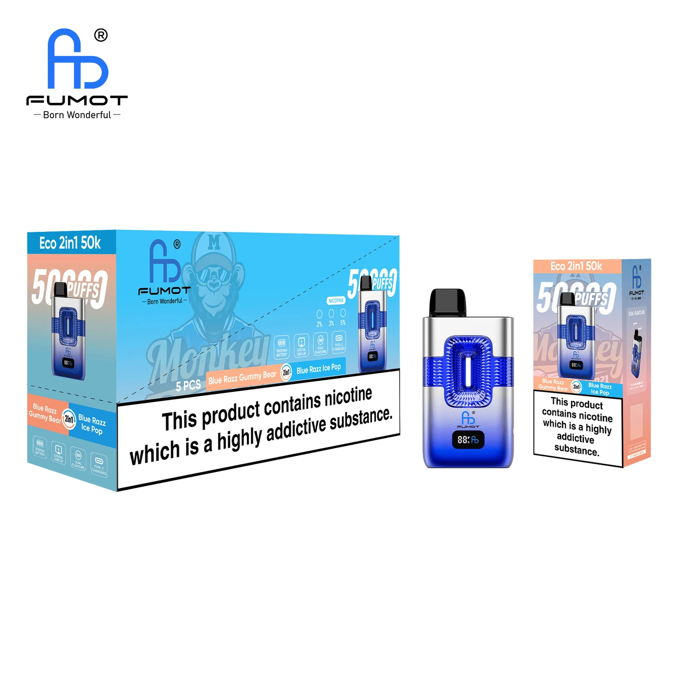 Fumot ECO 2in1 50000 - Blue Razz Gummy Bear & Blue Razz Ice Pop