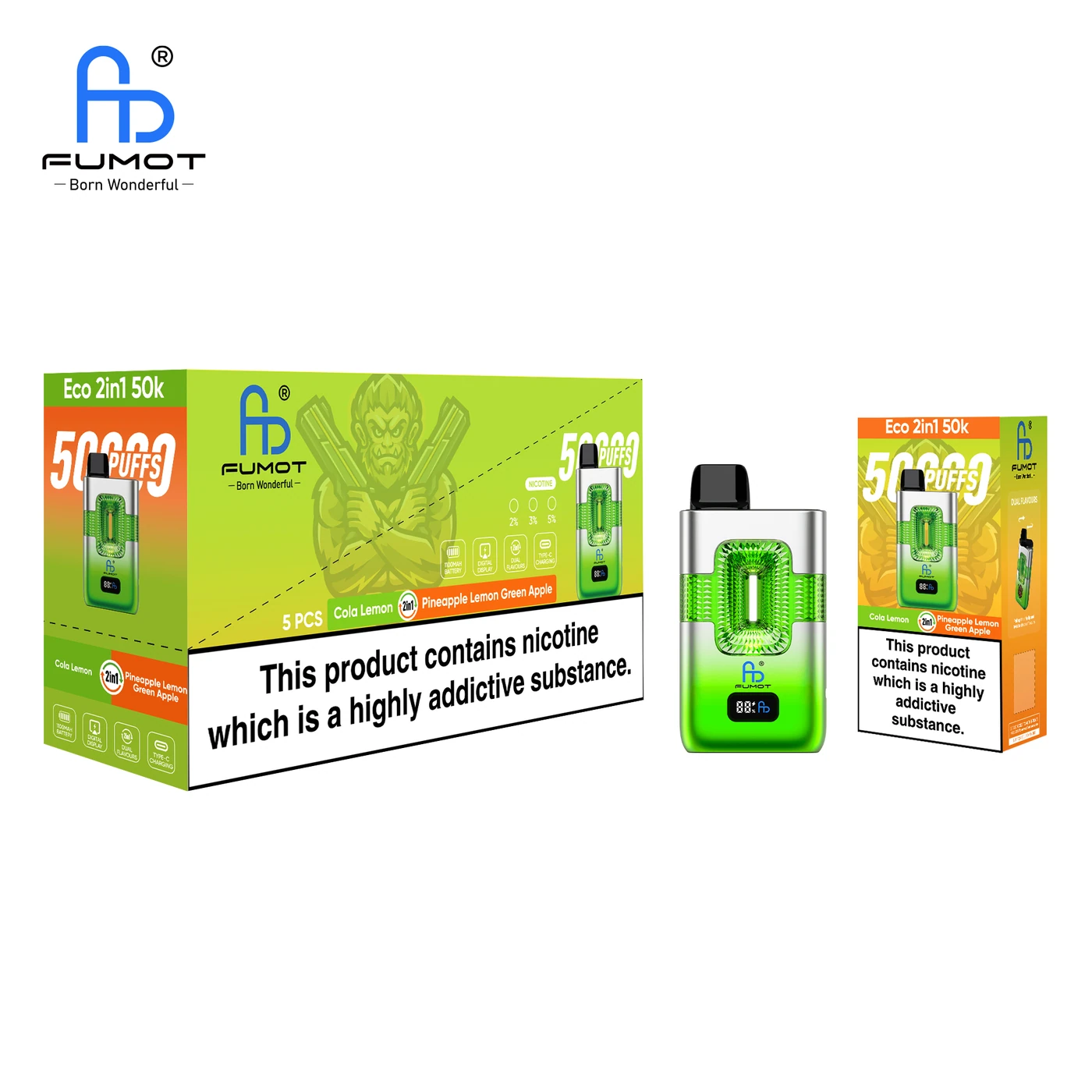 Fumot ECO 2in1 50000 - Cola Lemon & Pineapple Lemon Green Apple