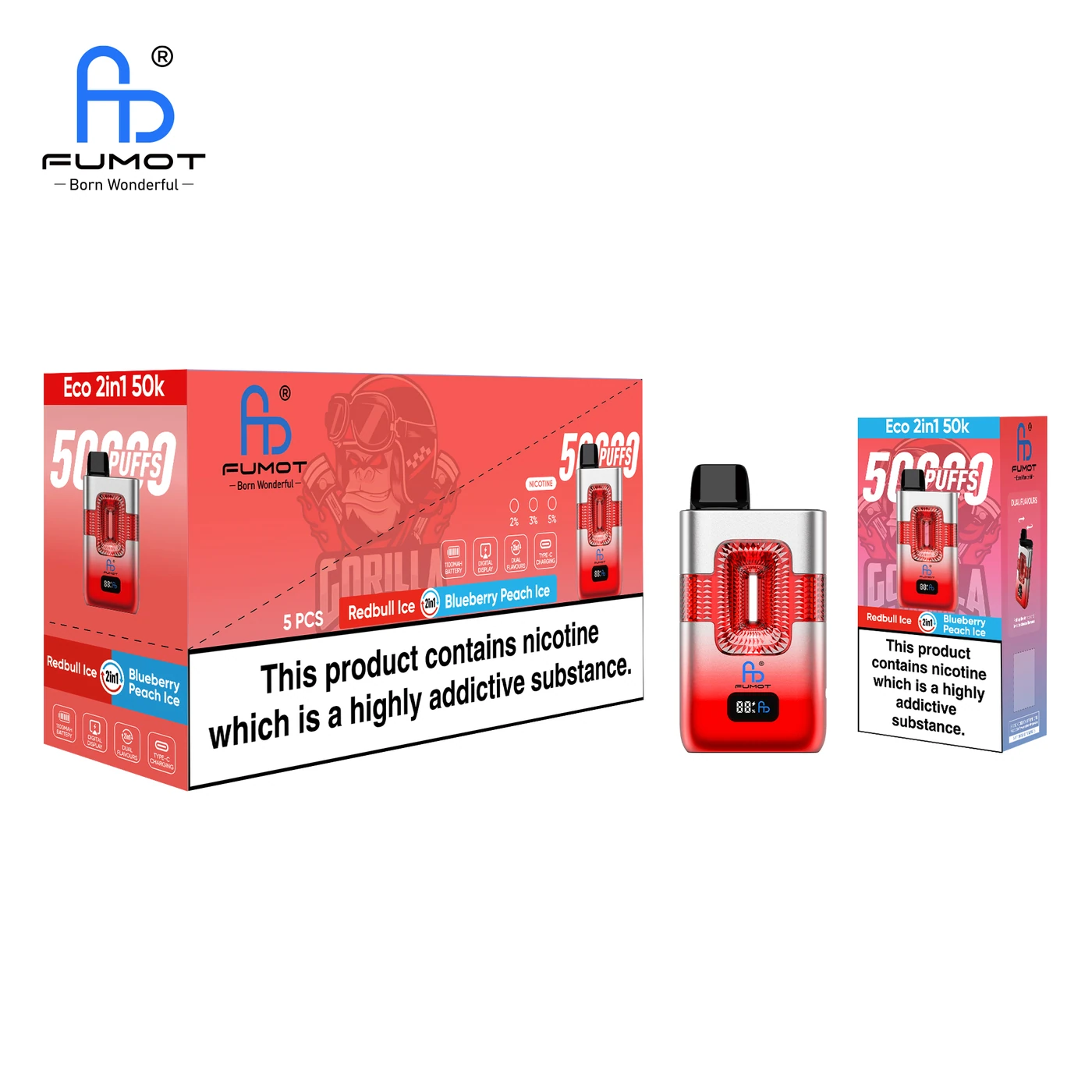 Fumot ECO 2in1 50000 - Redbull Ice & Blueberry Peach Ice
