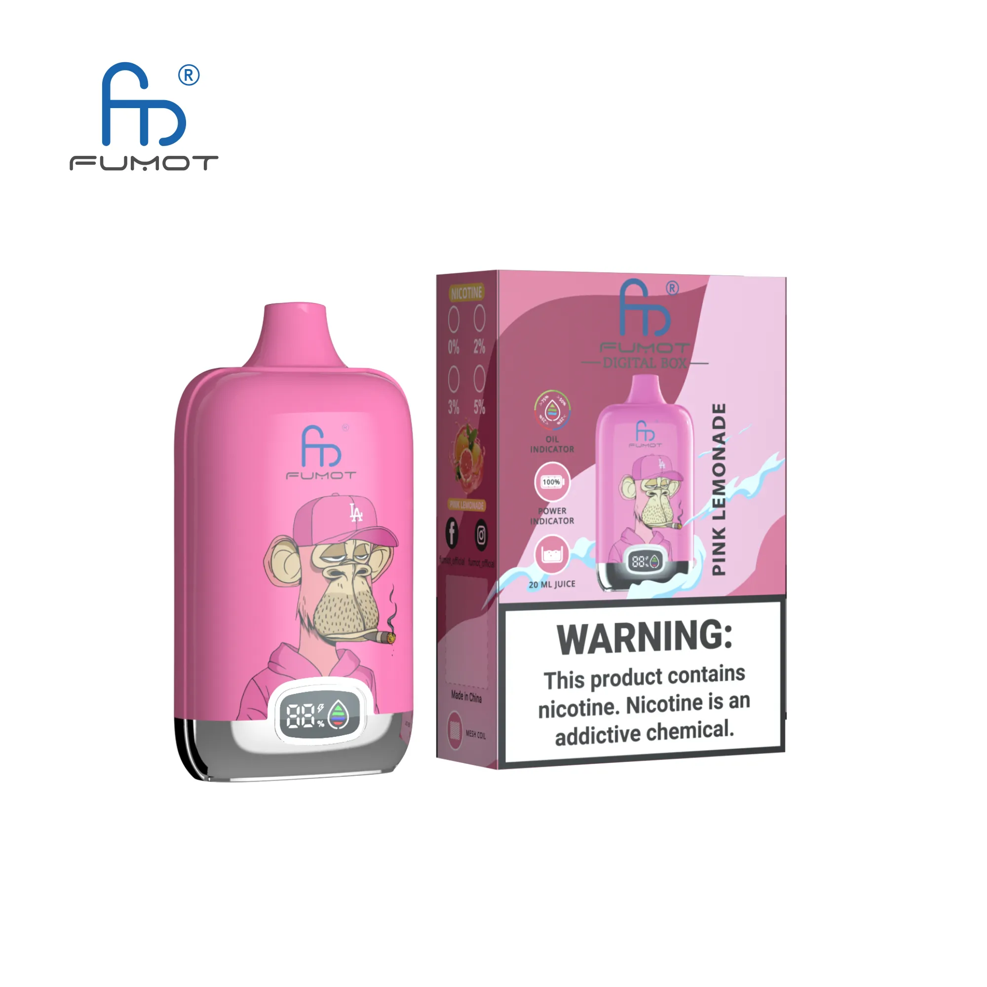 Fumot Randm Digital Box 12000 Pink Lemonade 2 Disposable Vape Device