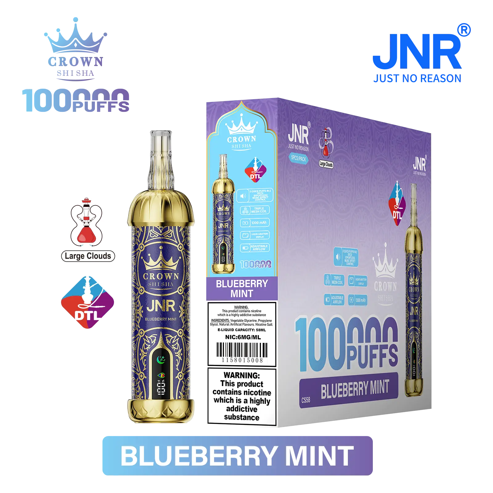 JNR Crown Shisha 100K - Blueberry Mint