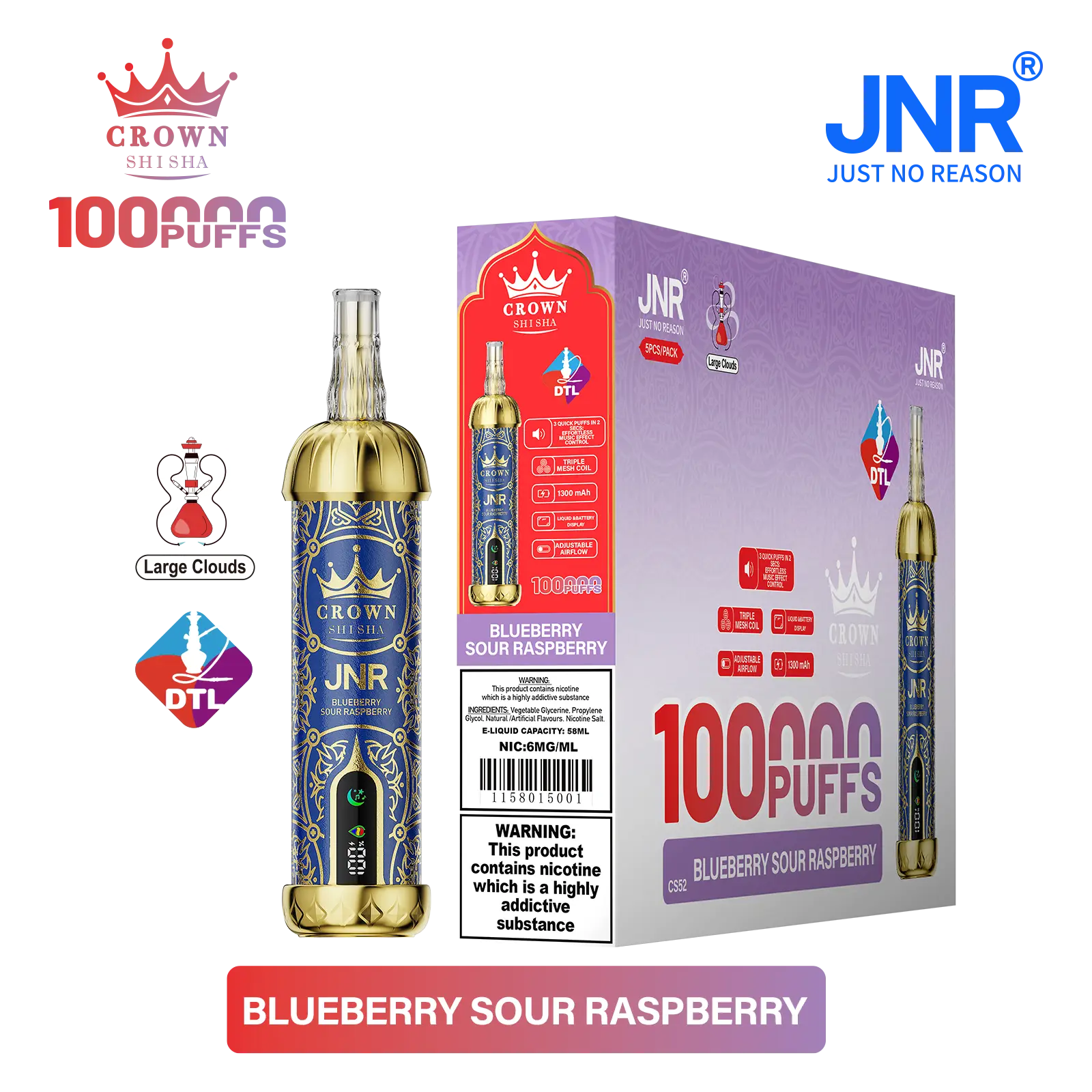 JNR Crown Shisha 100K - Blueberry Sour Raspberry