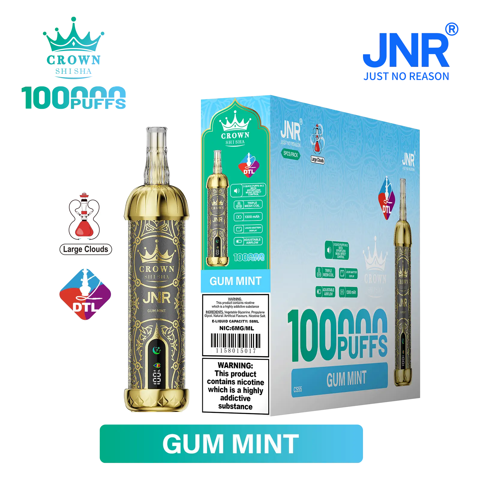 JNR Crown Shisha 100K - Gum Mint