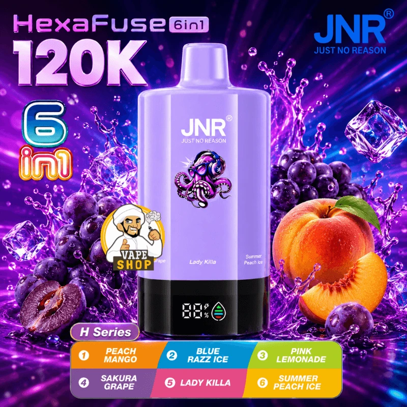 JNR HexaFuse 120K - Série H – Peach Mango, Blue Razz Ice, Pink Lemonade, Sakura Grape, Lady Killa, Summer Peach Ice