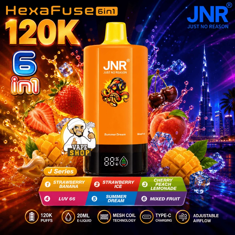 JNR HexaFuse 120K - Série J – Strawberry Banana, Strawberry Ice, Cherry Peach Lemonade, Luv 66, Summer Dream, Mixed Fruit