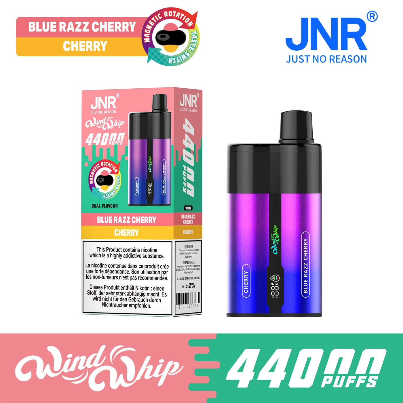 JNR WindWhip 44K - Blue Razz Cherry & Cherry