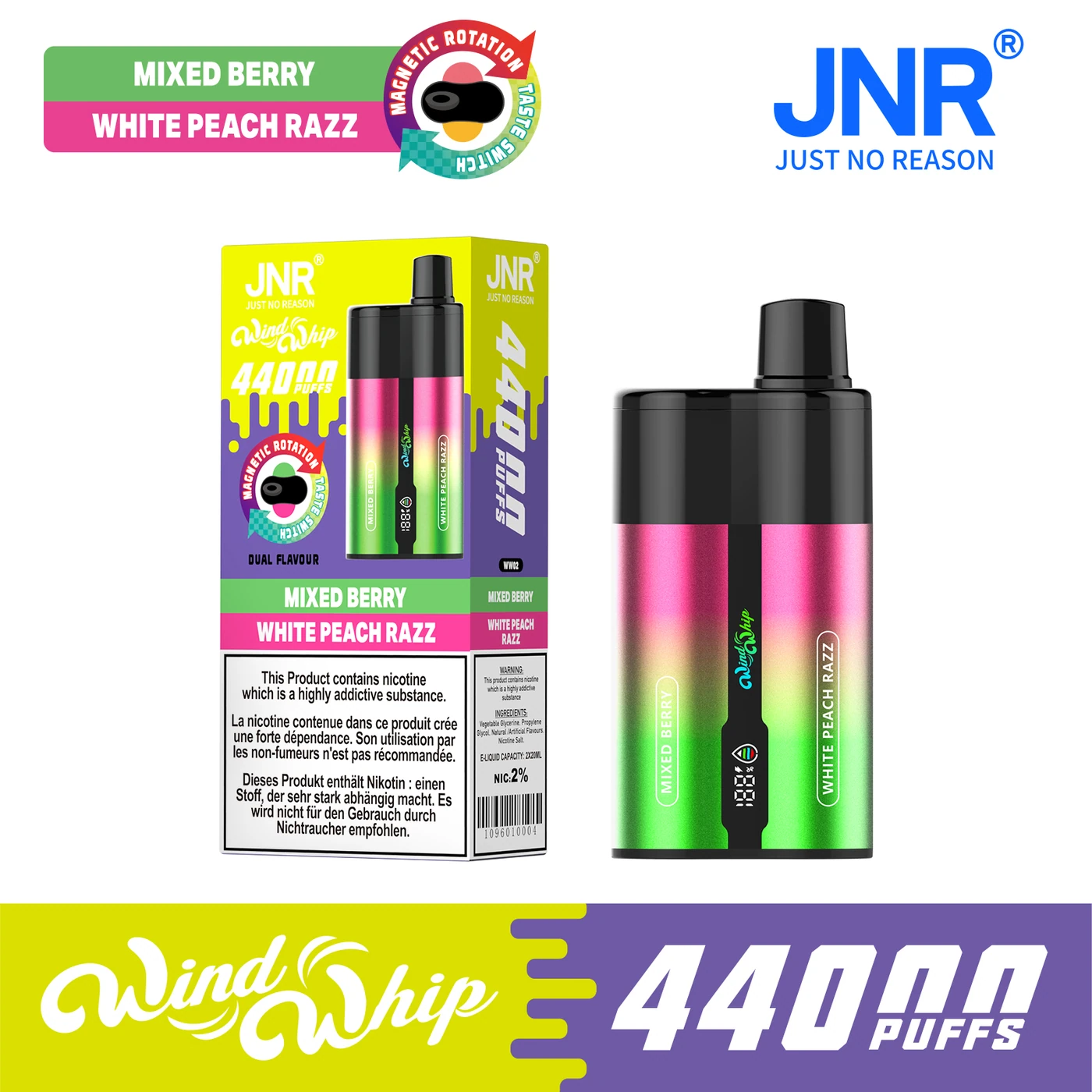 JNR WindWhip 44K - Mixed Berry & White Peach Razz