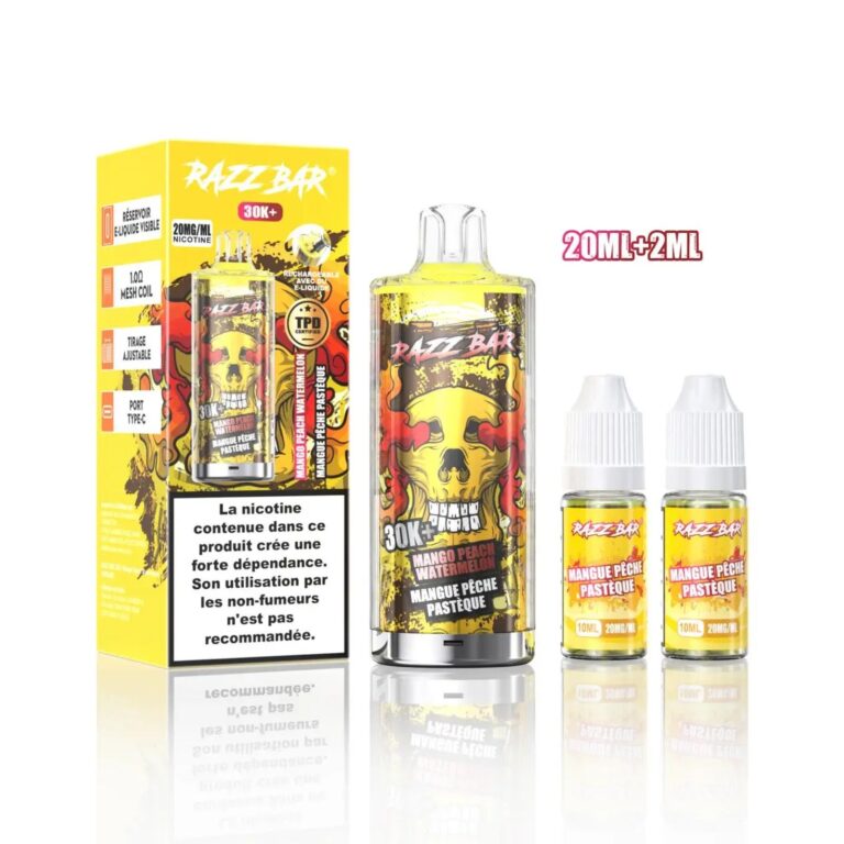 Razz Bar 30K+ - Kit vape rechargeable avec deux flacons d'e-liquide