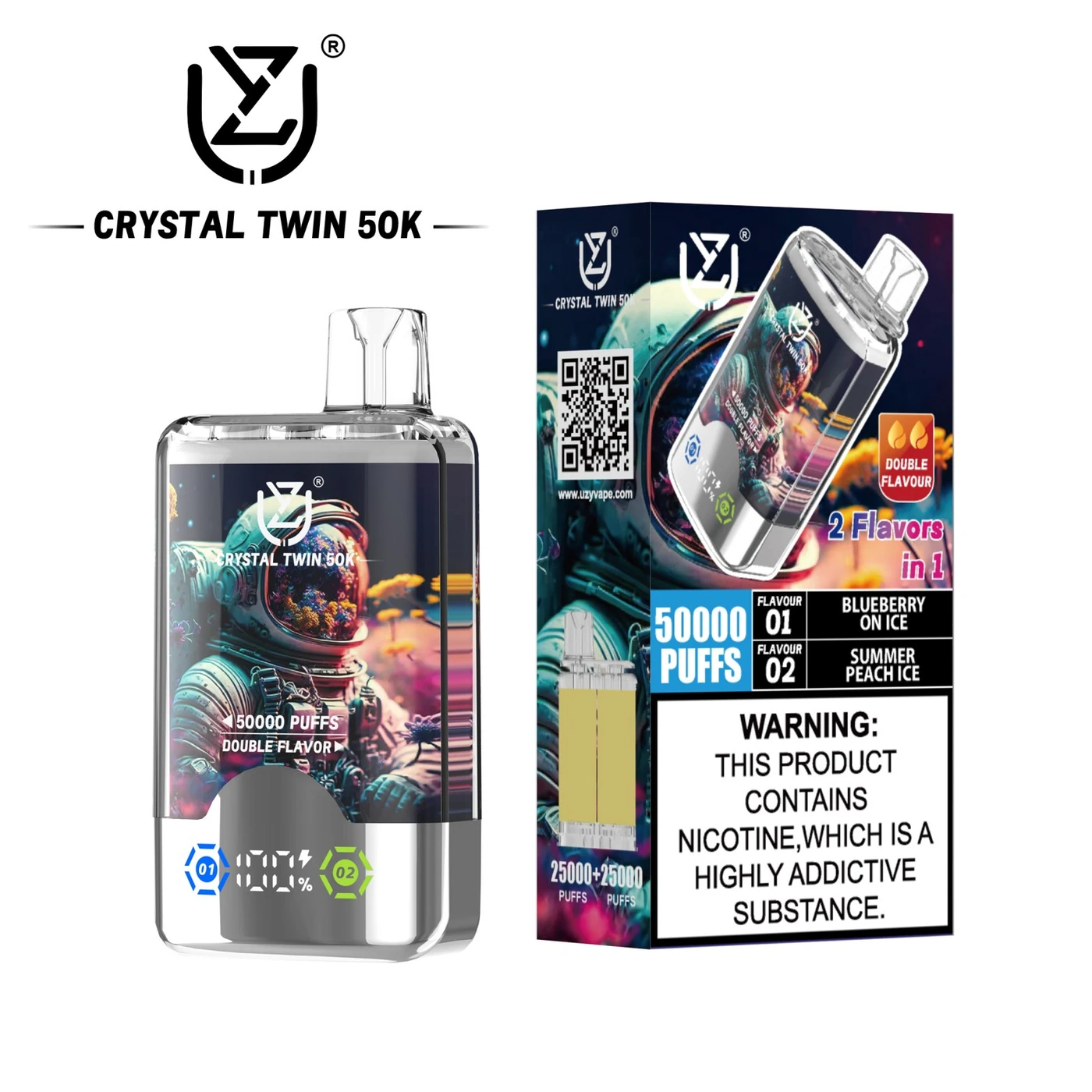 UZY Crystal Twin 50000 - Blueberry On Ice & Summer Peach Ice