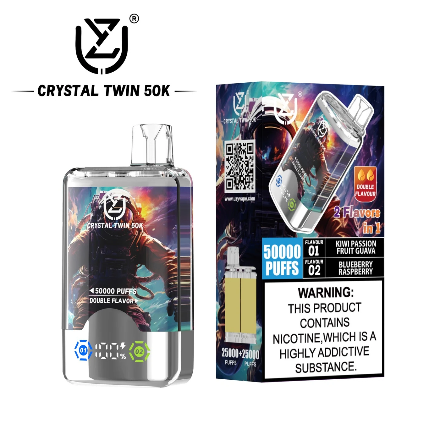 UZY Crystal Twin 50000 - Kiwi Passion Fruit Guava & Blueberry Raspberry