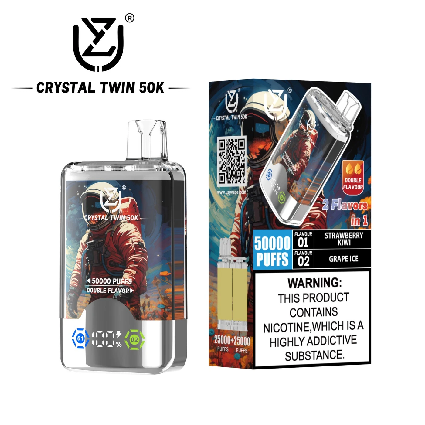 UZY Crystal Twin 50000 - Strawberry Kiwi & Grape Ice