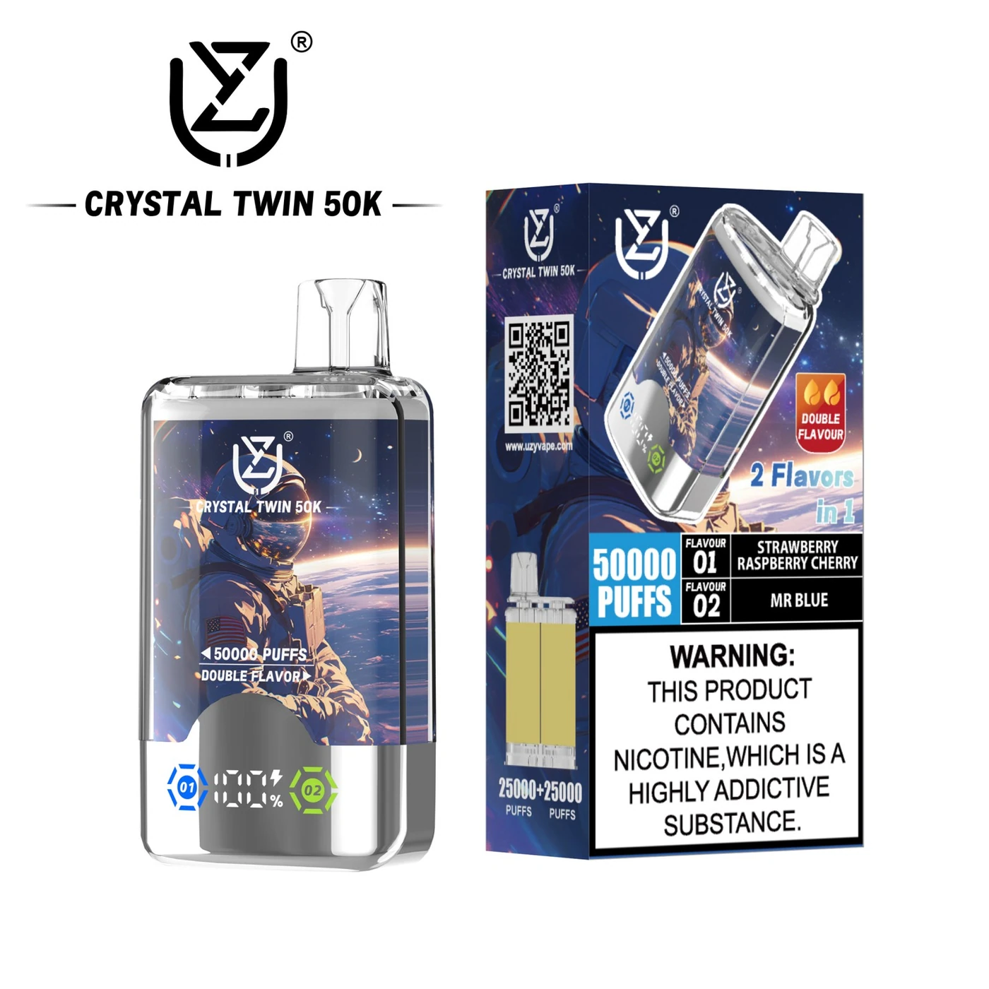 UZY Crystal Twin 50000 - Strawberry Raspberry Cherry & Mr Blue