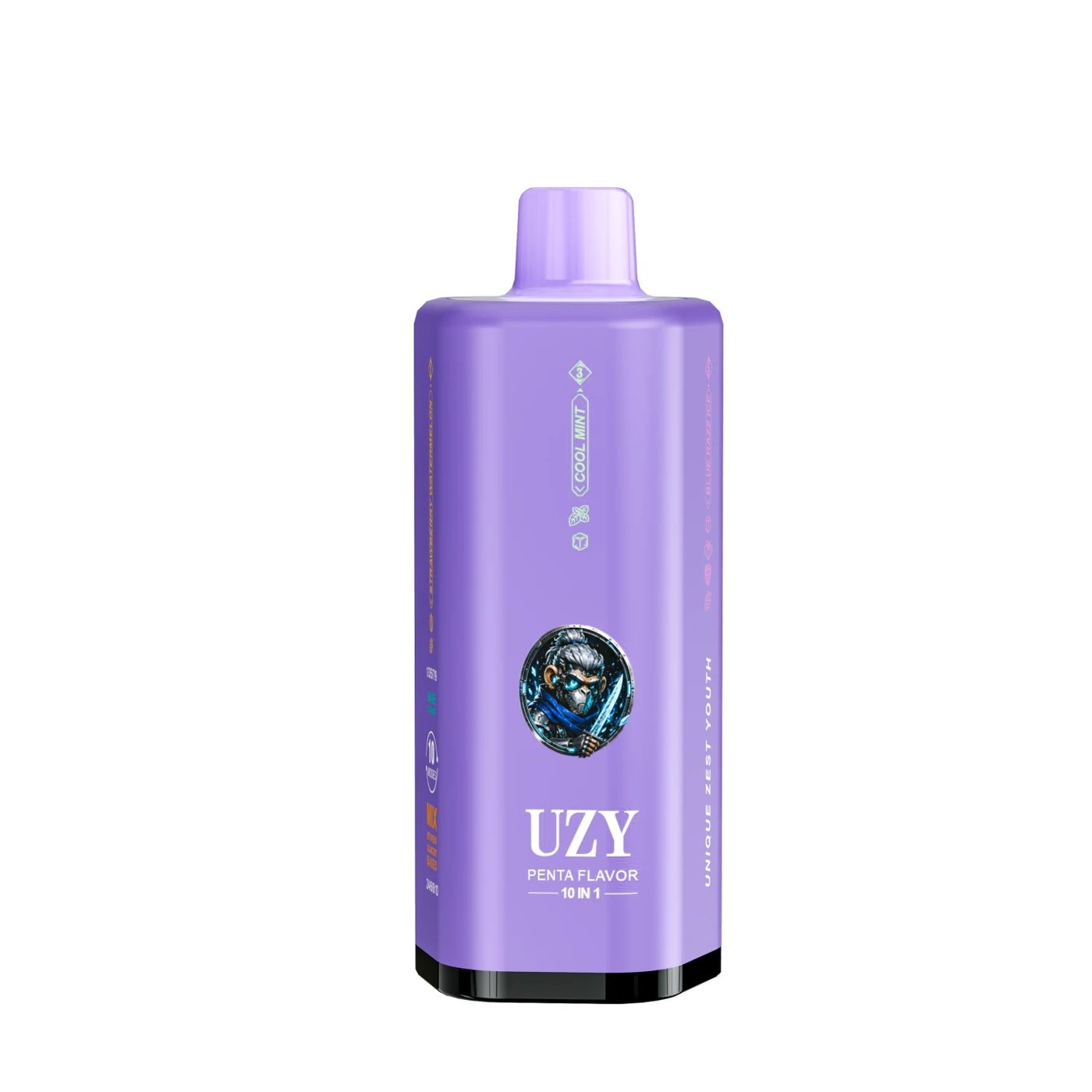 UZY Penta 10-en-1 500K - Strawberry Watermelon & Cool Mint & Blue Razz Ice & Blackcurrant Ice & Strawberry Ice
