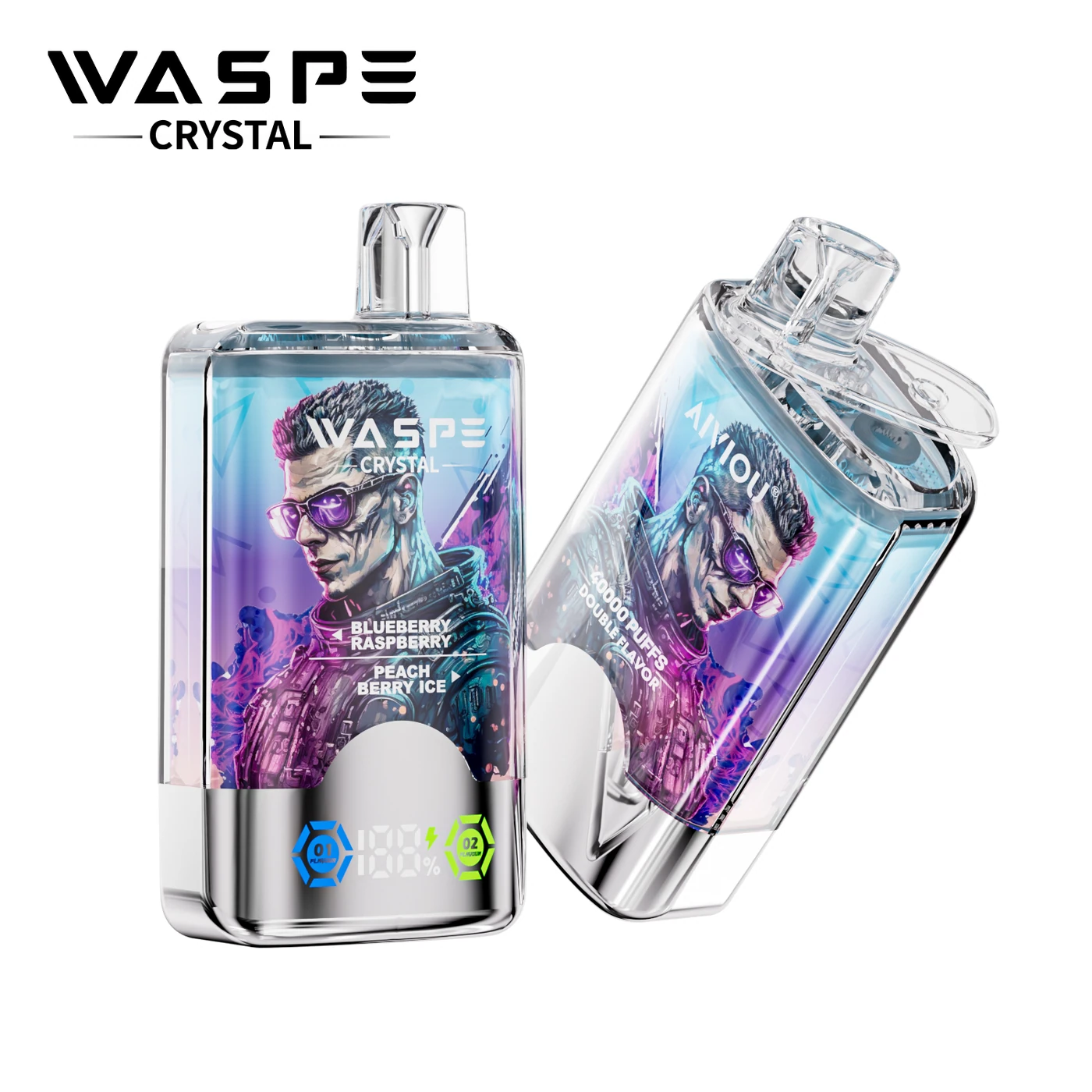 Waspe Crystal 40000 - Blueberry Raspberry & Peach Berry Ice