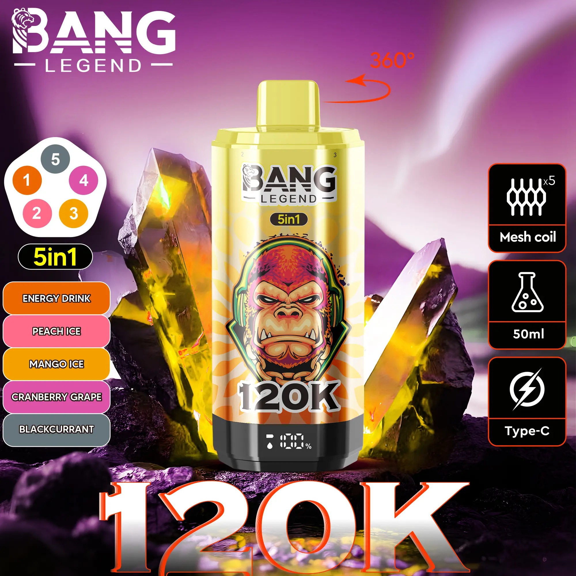 Bang Legend 120K - Energy Drink / Peach Ice / Mango Ice / Cranberry Grape / Blackcurrant