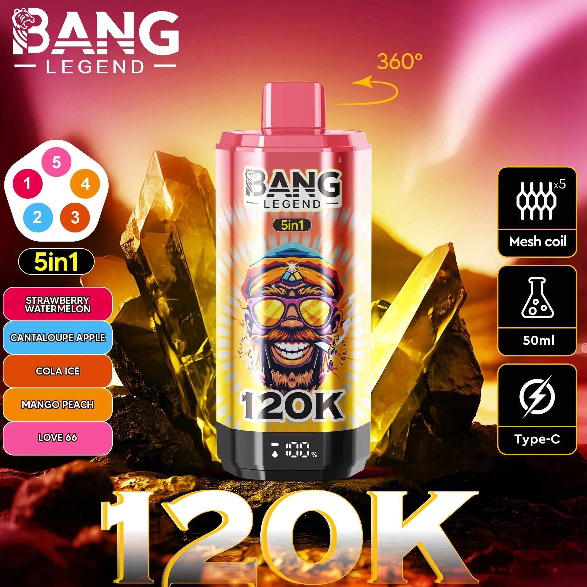 Bang Legend 120K - Strawberry Watermelon / Cantaloupe Apple / Cola Ice / Mango Peach / Love 66