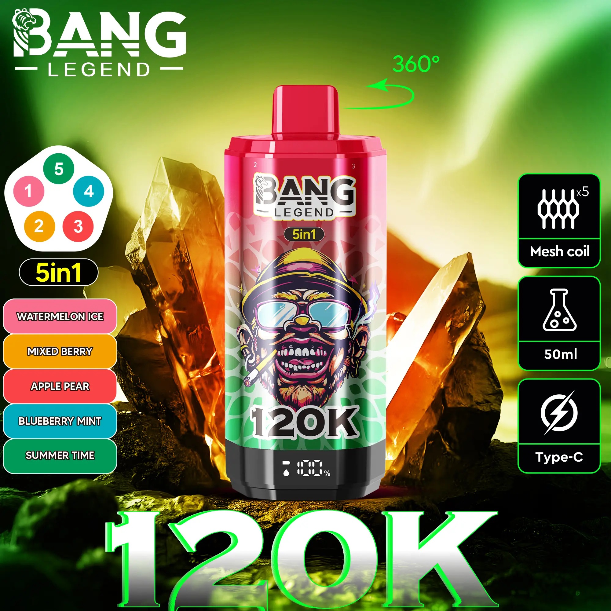 Bang Legend 120K - Watermelon Ice / Mixed Berries / Apple Pear / Blueberry Mint / Summer Time