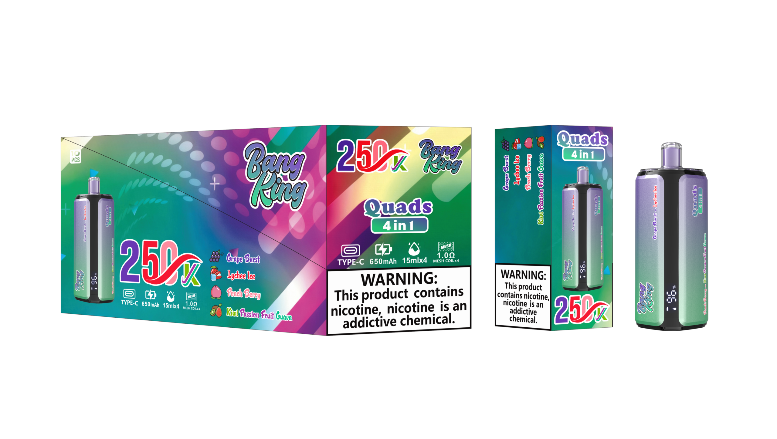 Bang King 250K - Grape Burst / Lychee Ice / Peach Berry / Kiwi Passion Fruit Guava