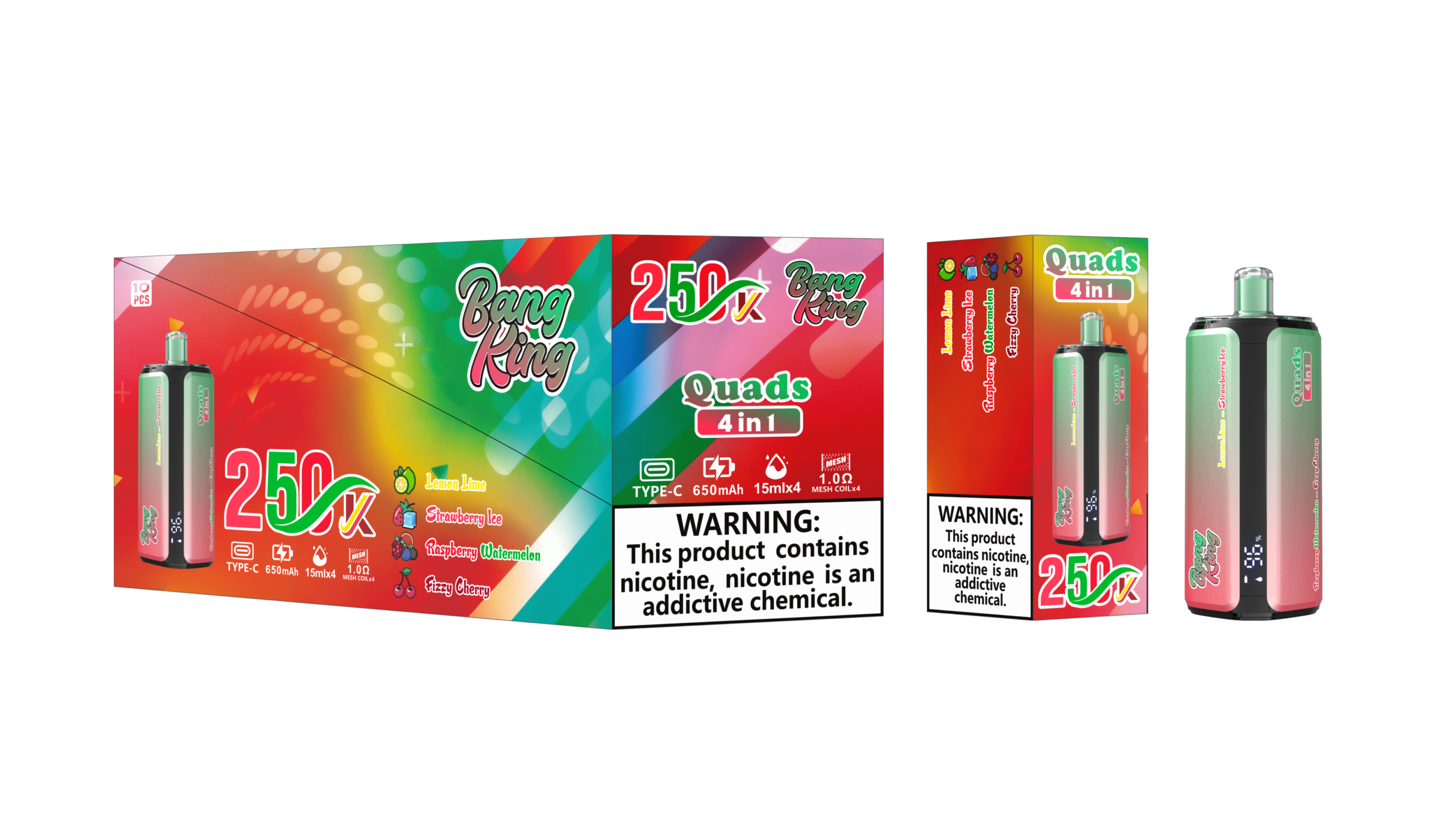 Bang King 250K - Lemon Lime / Strawberry Ice / Raspberry Watermelon / Fizy Cherry