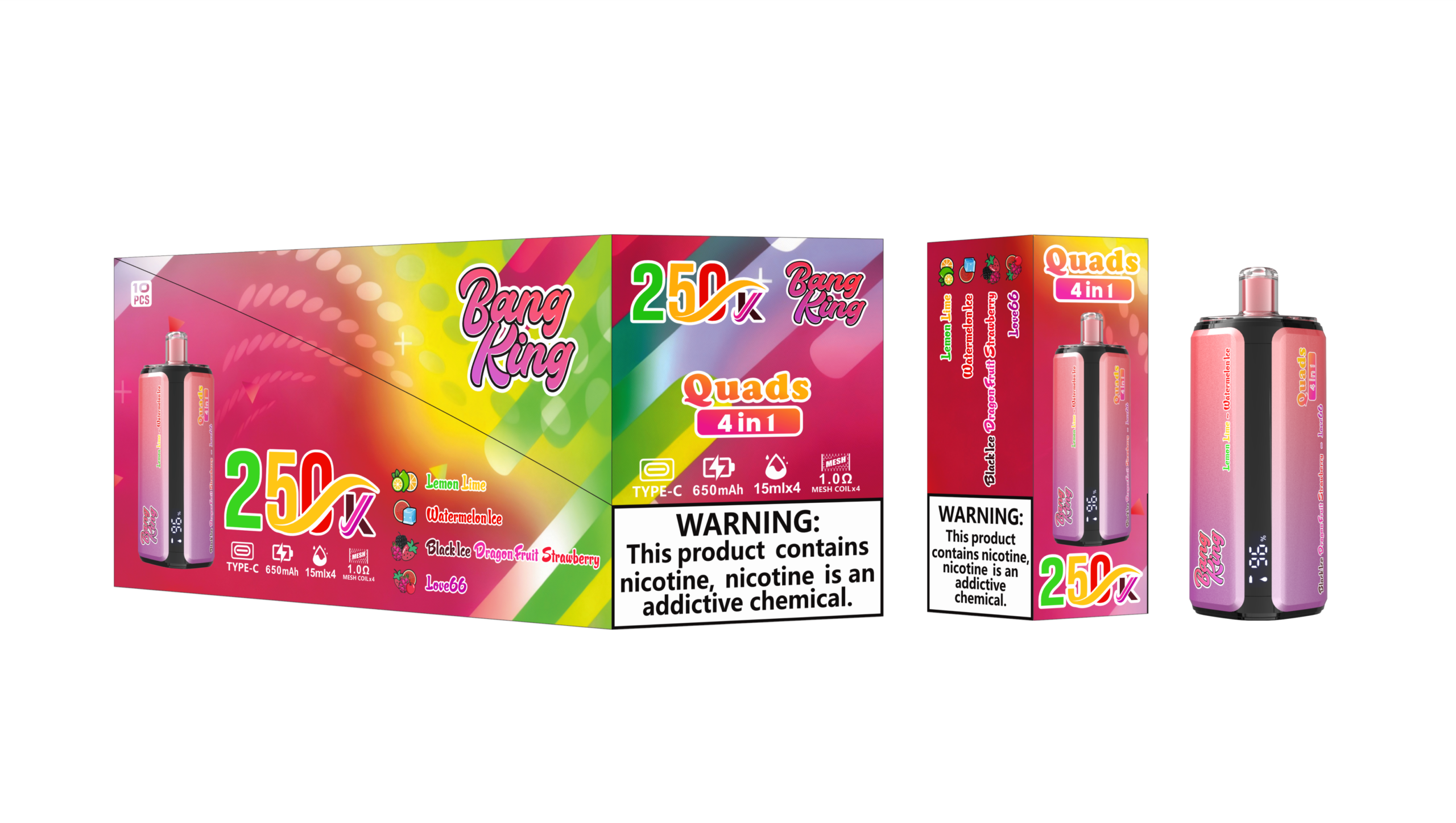 Bang King 250K - Lemon Lime / Watermelon Ice / Black Ice Dragon Fruit Strawberry / Love66