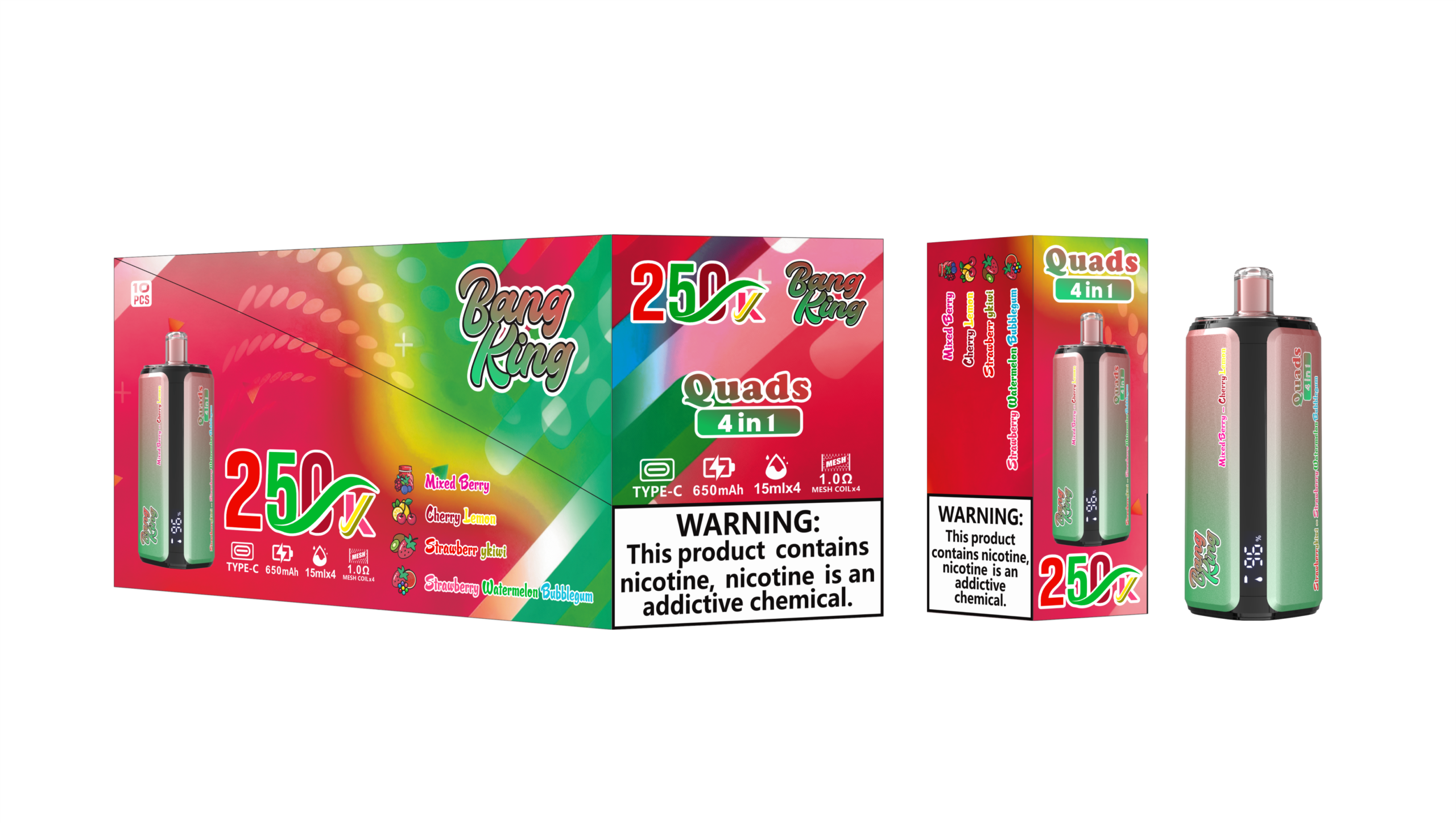 Bang King 250K - Mixed Berry / Cherry Lemon / Strawberry Kiwi / Strawberry Watermelon Bubblegum