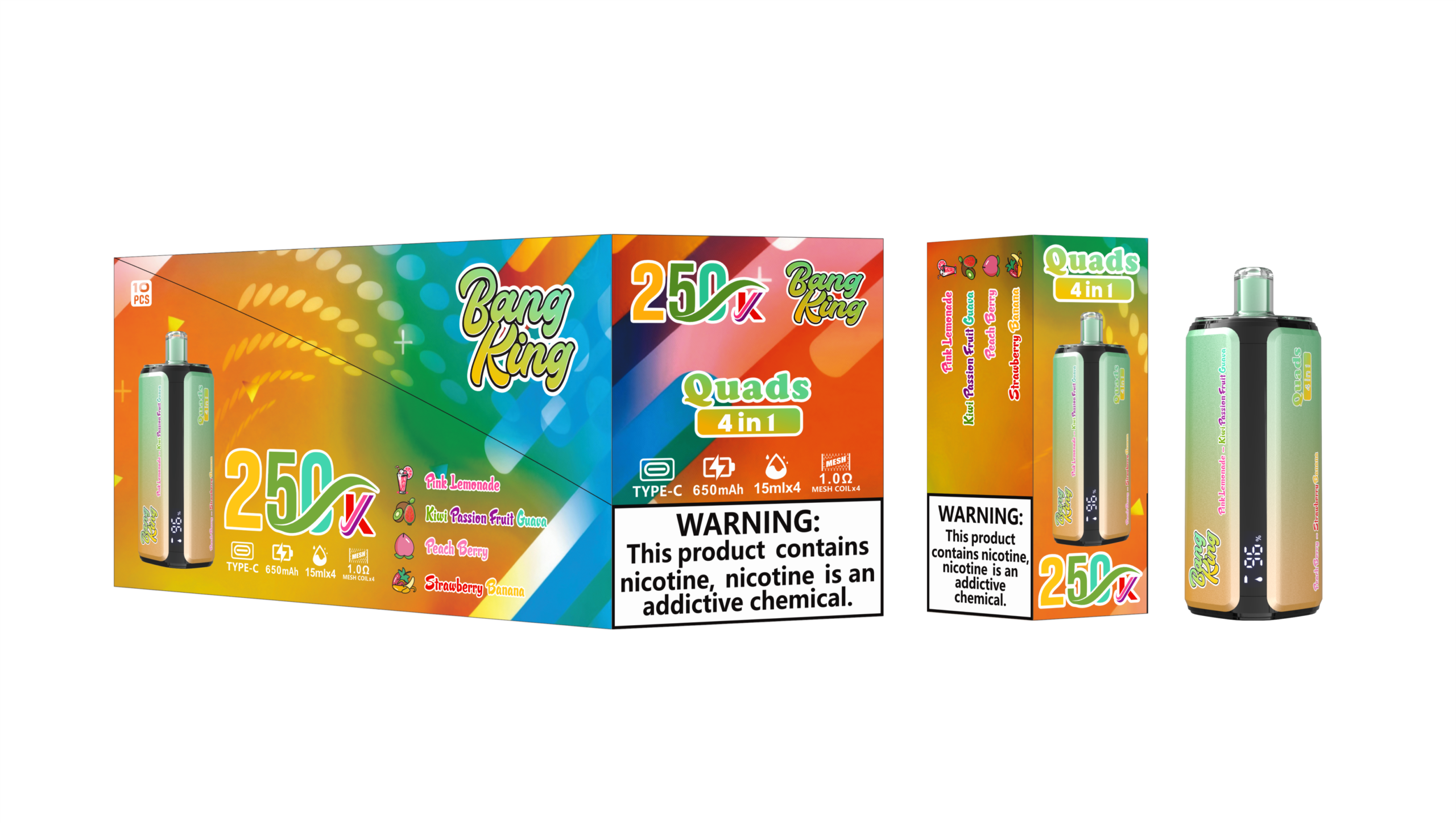 Bang King 250K - Pink Lemonade / Kiwi Passion Fruit Guava / Peach Berry / Strawberry Banana