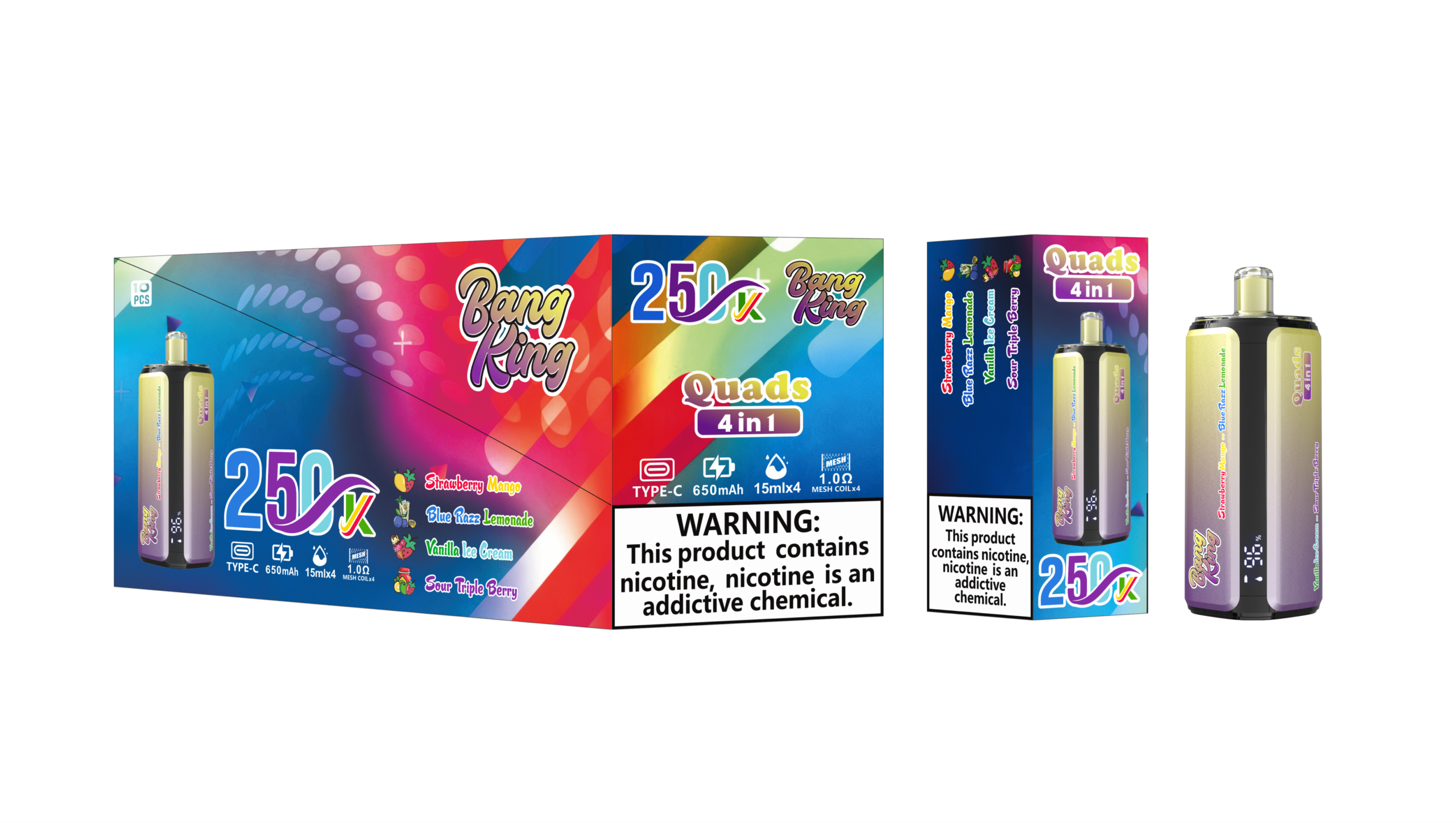 Bang King 250K - Strawberry Mango / Blue Razz Lemonade / Vanilla Ice Cream / Sour Triple Berry