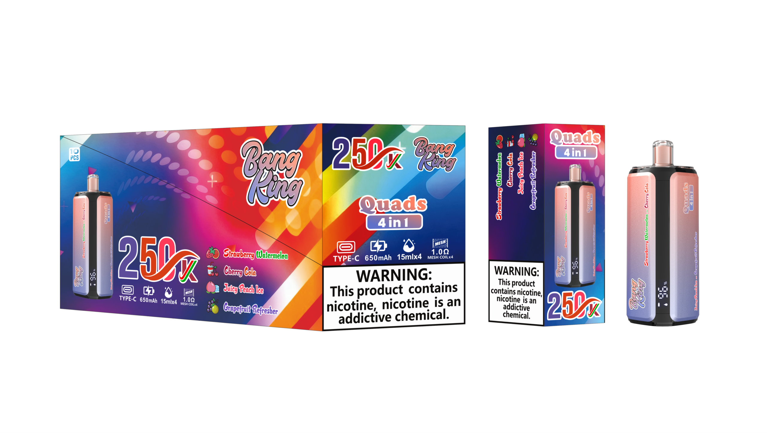 Bang King 250K - Strawberry Watermelon / Cherry Cola / Juicy Peach Ice / Grapefruit Refresher