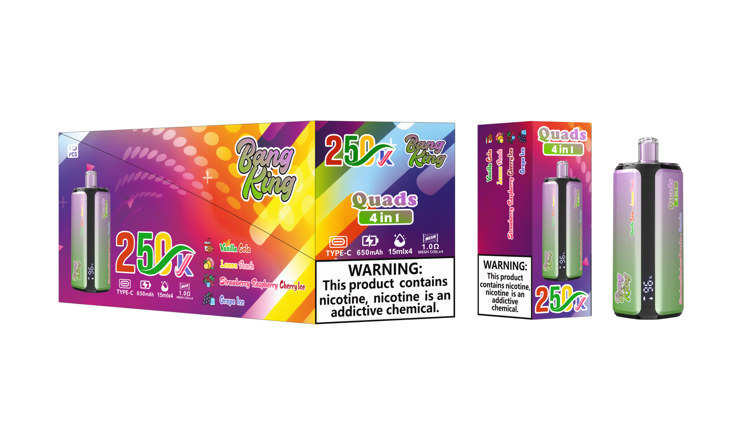 Bang King 250K - Vanilla Cola / Lemon Peach / Strawberry Raspberry Cherry Ice / Grape Ice
