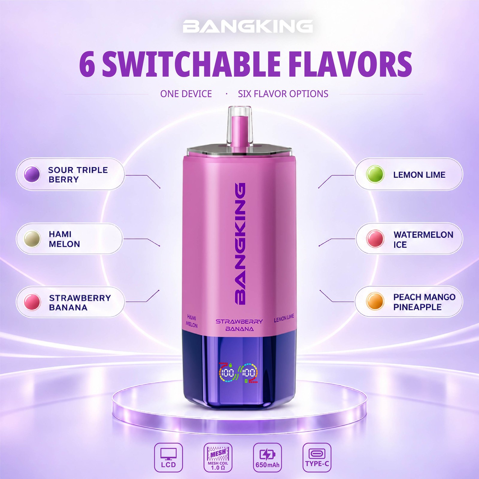 Bang King 360K - Strawberry Banana / Lemon Lime / Watermelon Ice / Peach Mango Pineapple / Sour Triple Berry / Hami Melon